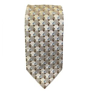 NWOT ERMENEGILDO ZEGNA Silk Tie Geometric Floral Beige Brown Blue